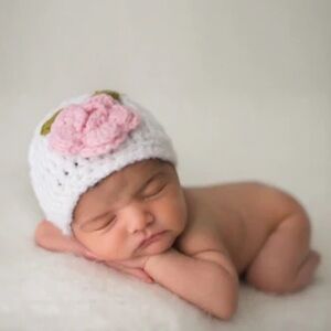 Daisy Baby Girls Infant Beanie Hat & Diaper Cover White Pink Photography Newborn